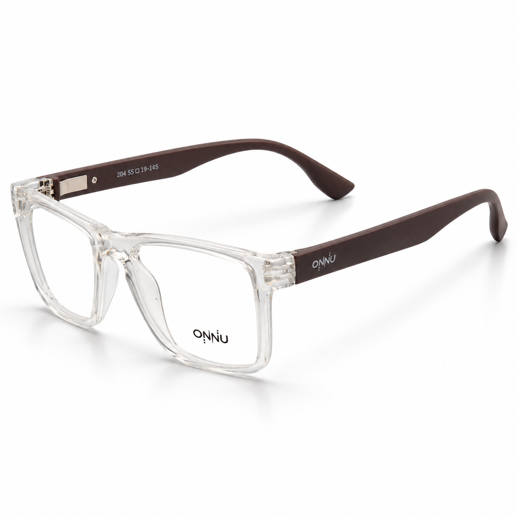 ONNÜ 204 Unbreakable Rectangular Eyeglasses – Clear & Brown