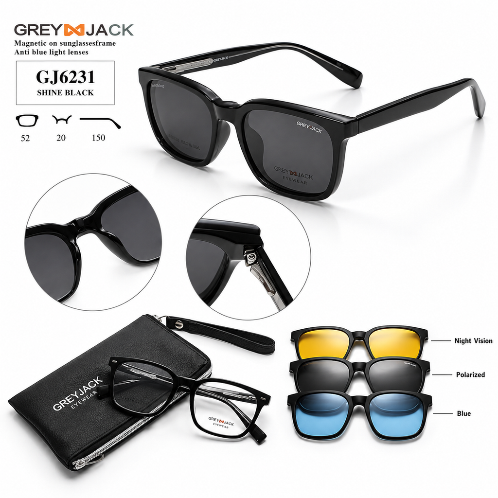 Grey Jack GJ6231 Magnetic Clip-On Sunglasses – 6 Colours