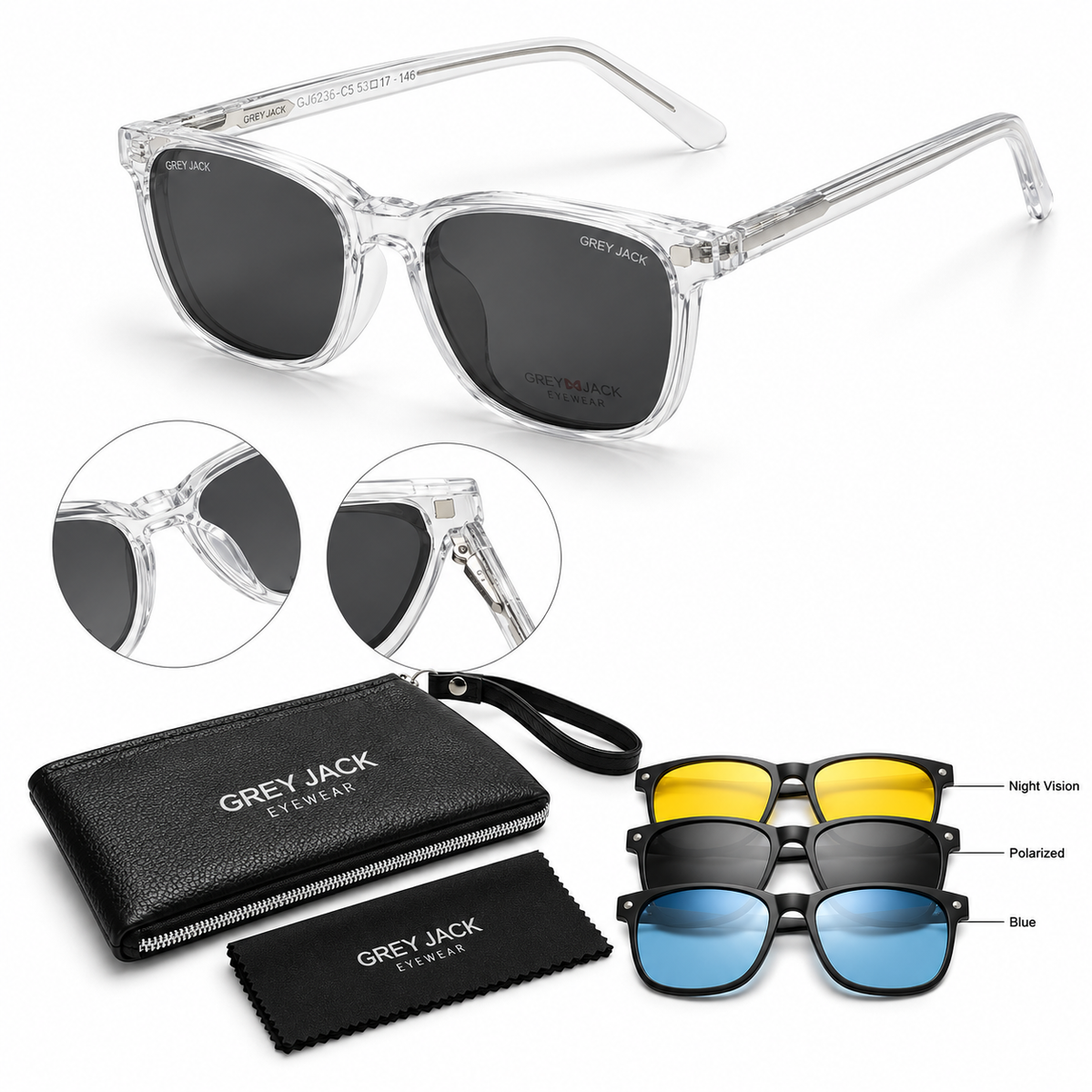 Grey Jack GJ6236 Magnetic Clip-On Sunglasses – 6 Colours