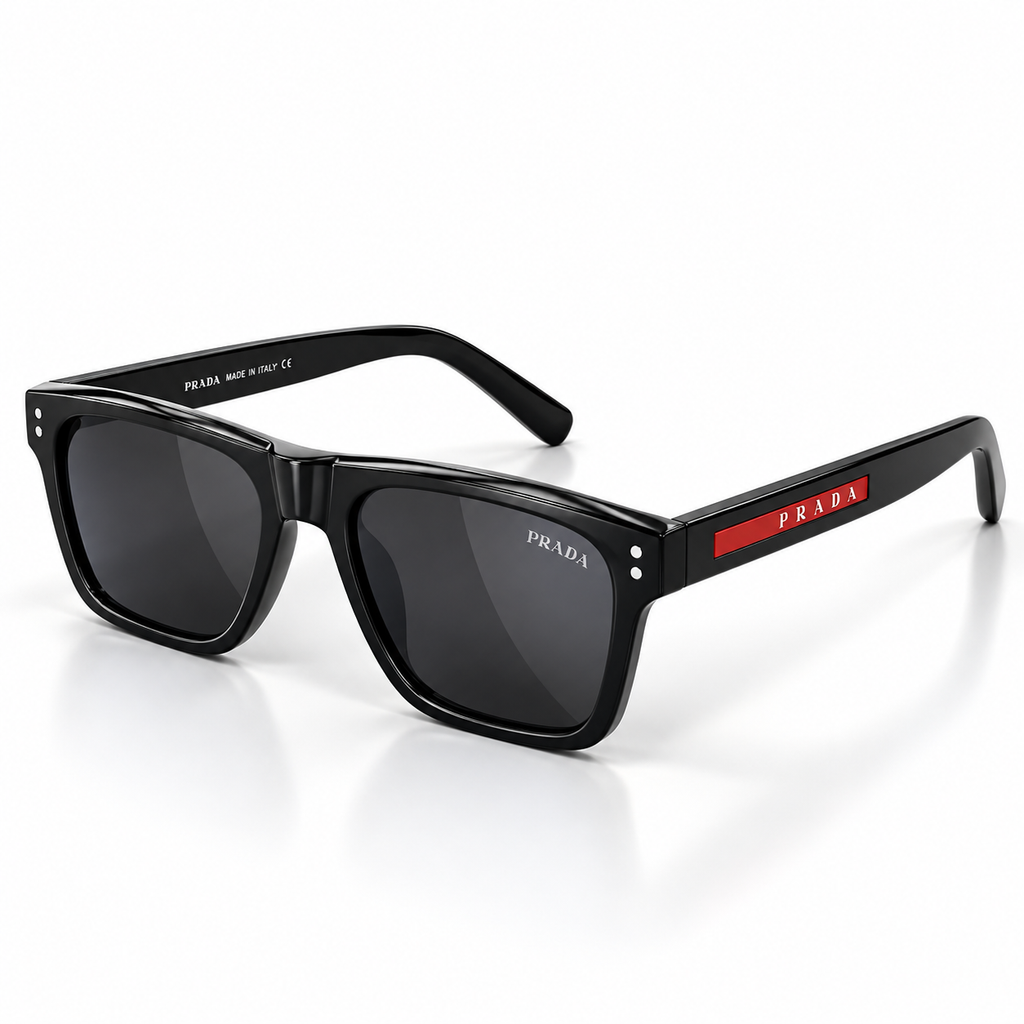 Prada Black & Red Square Sunglasses – Red Logo Plaque
