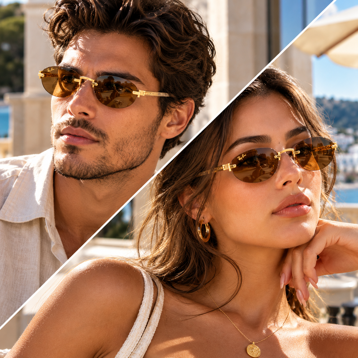Ray-Ban Tech Unisex Oval Sunglasses – Gold Frame & Brown Lenses