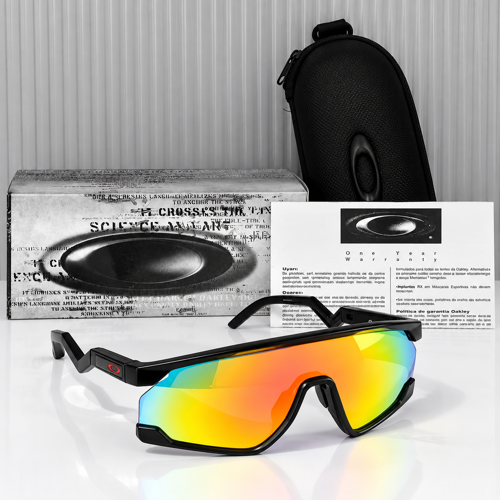 Oakley Sports Shield Sunglasses – Black Frame, Rainbow Mirror Lens | Unisex