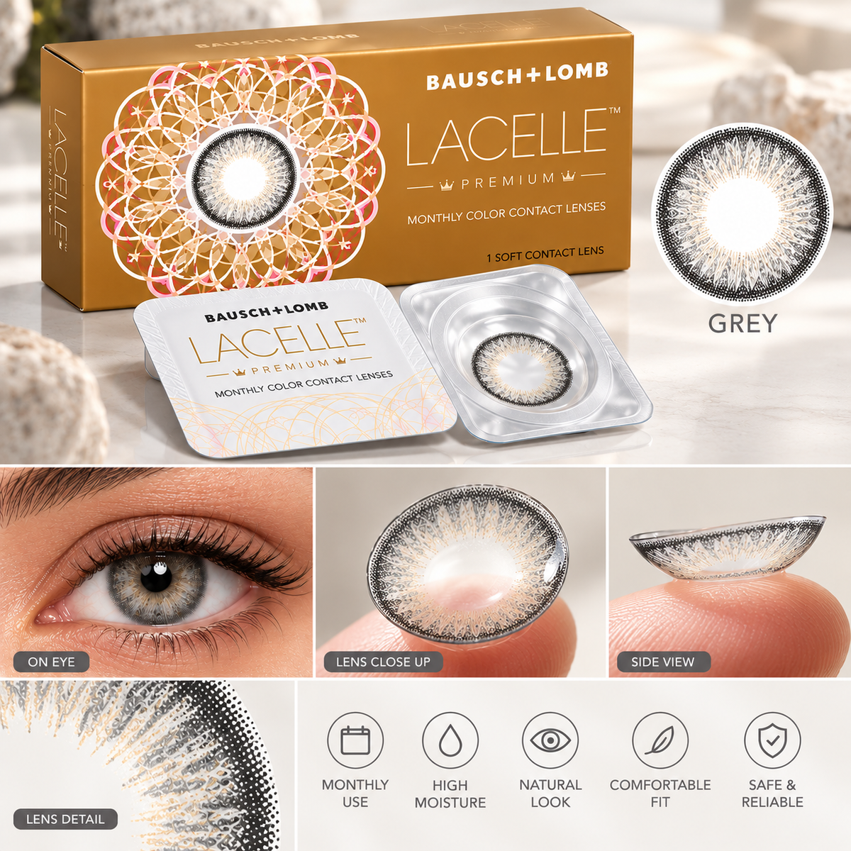 Bausch + Lomb Lacelle Premium Monthly Colour Contact Lenses