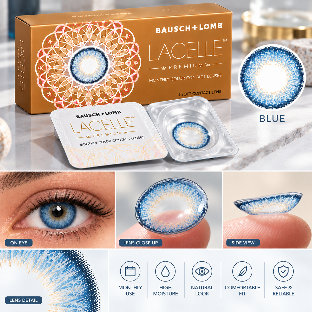 Bausch + Lomb Lacelle Premium Monthly Colour Contact Lenses