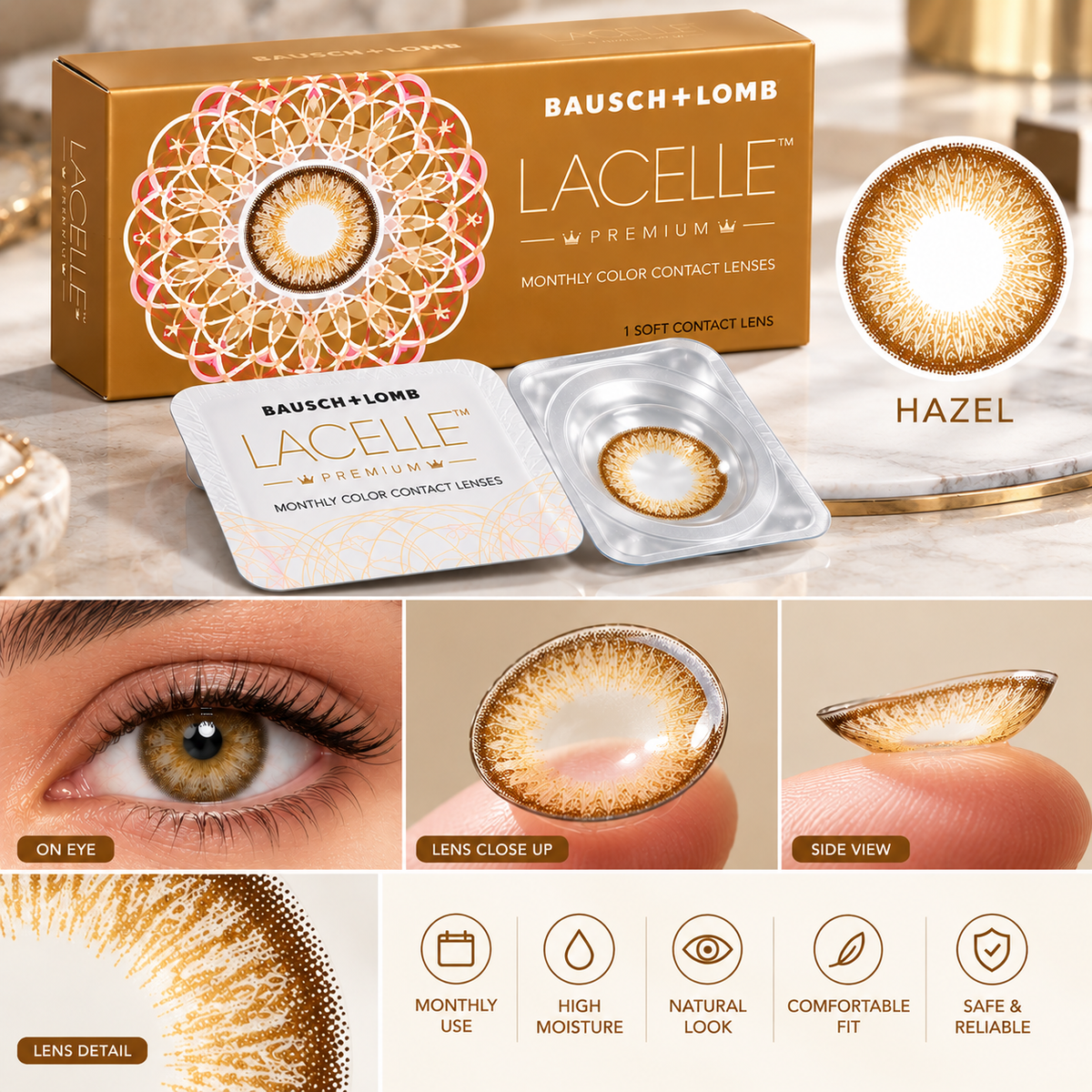 Bausch + Lomb Lacelle Premium Monthly Colour Contact Lenses