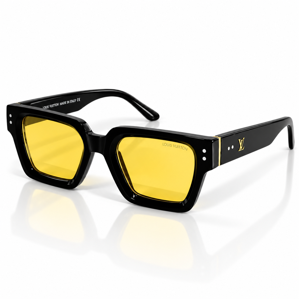 Louis Vuitton Black & Gold Square Sunglasses – Yellow Lenses