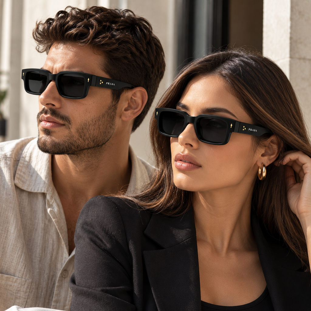 Prada SPR21U ZO8238 Black & Pale Gold Unisex Sunglasses