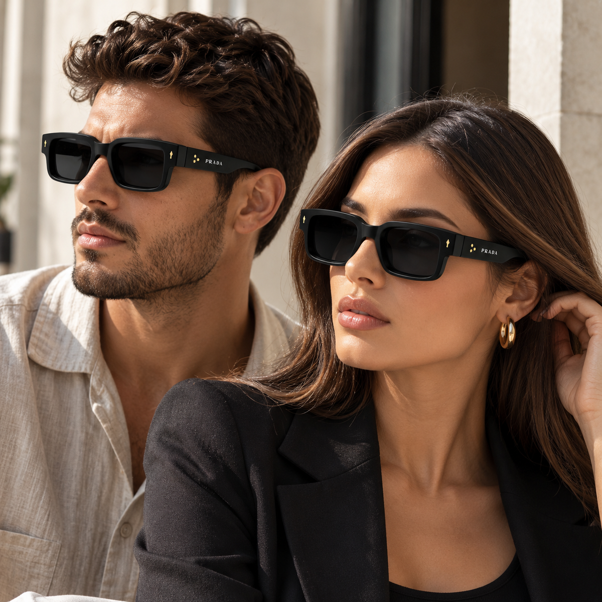 Prada SPR21U ZO8238 Black & Pale Gold Unisex Sunglasses