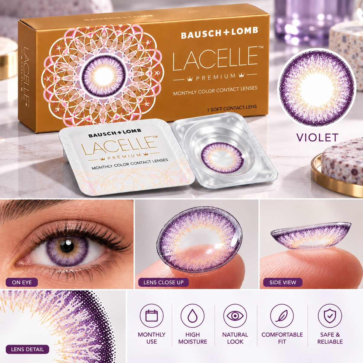Bausch + Lomb Lacelle Premium Monthly Colour Contact Lenses