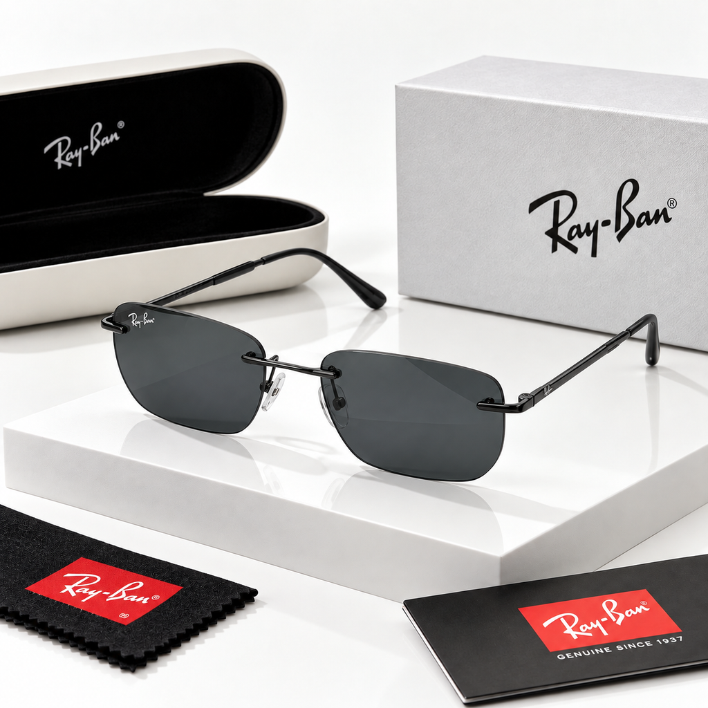 Ray-Ban RB3768 Black & Dark Grey Rimless Sunglasses