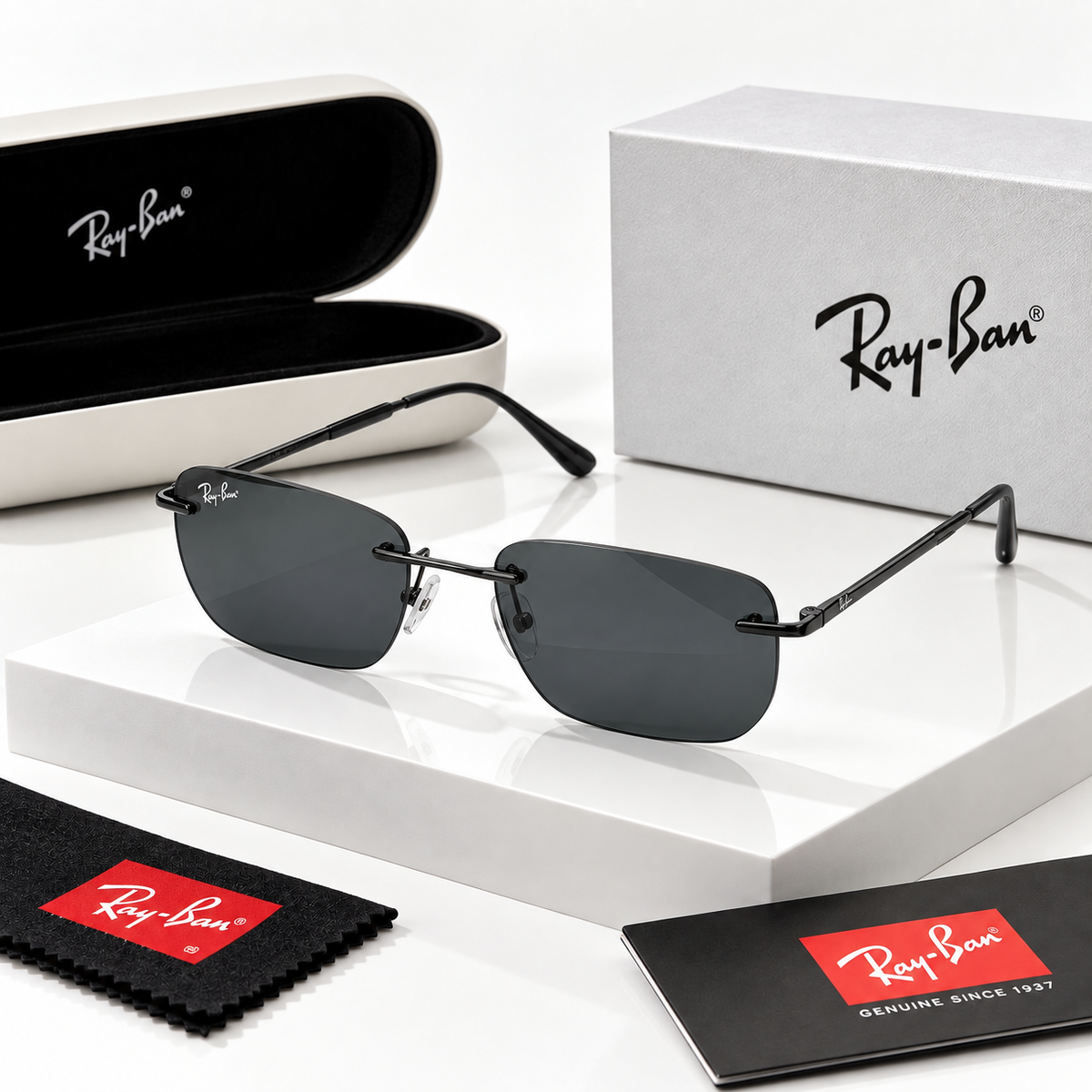 Ray-Ban RB3768 Black & Dark Grey Rimless Sunglasses