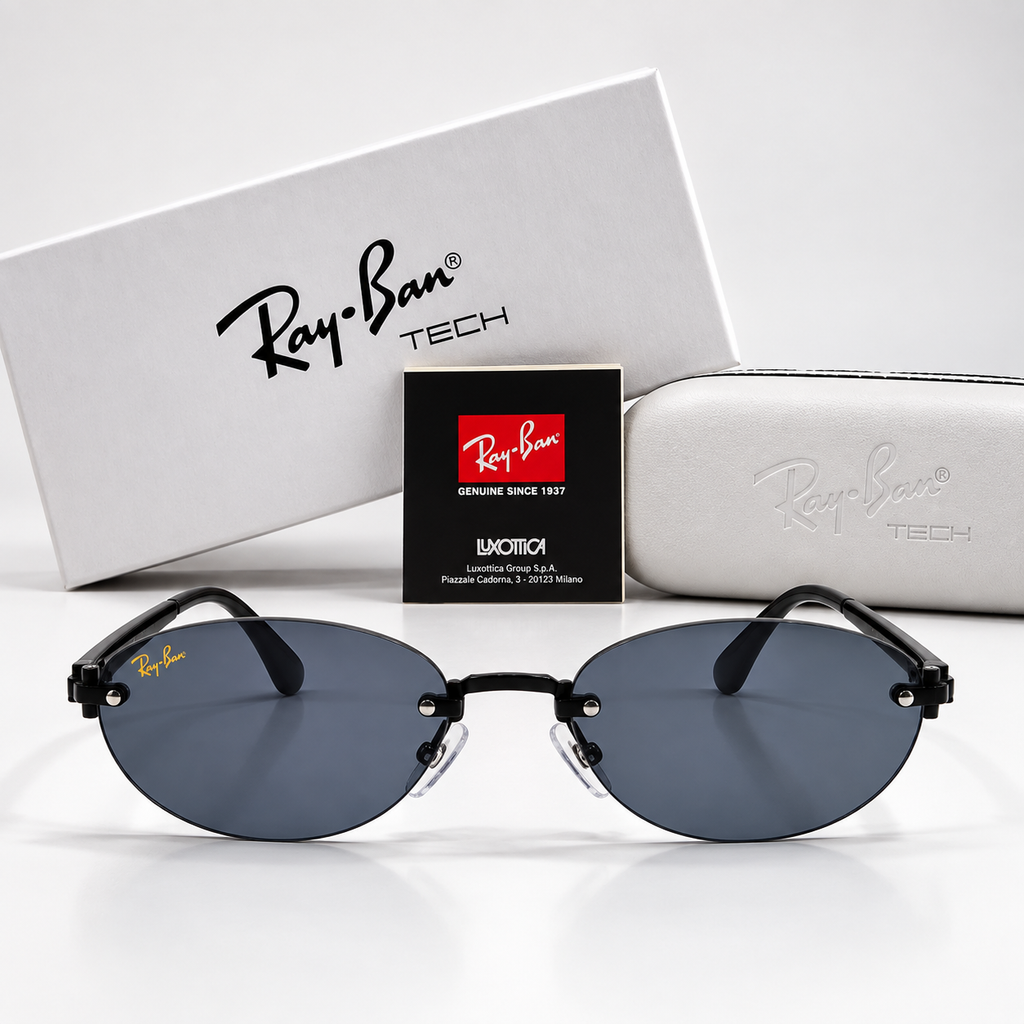 Ray-Ban Tech Oval Sunglasses – Black Frame / Blue-Gray Lenses | Unisex