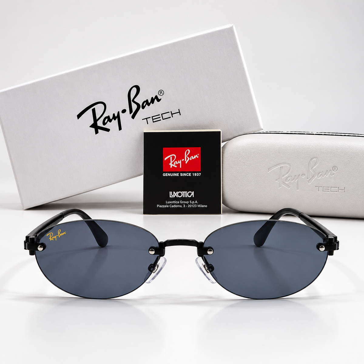 Ray-Ban Tech Oval Sunglasses – Black Frame / Blue-Gray Lenses | Unisex