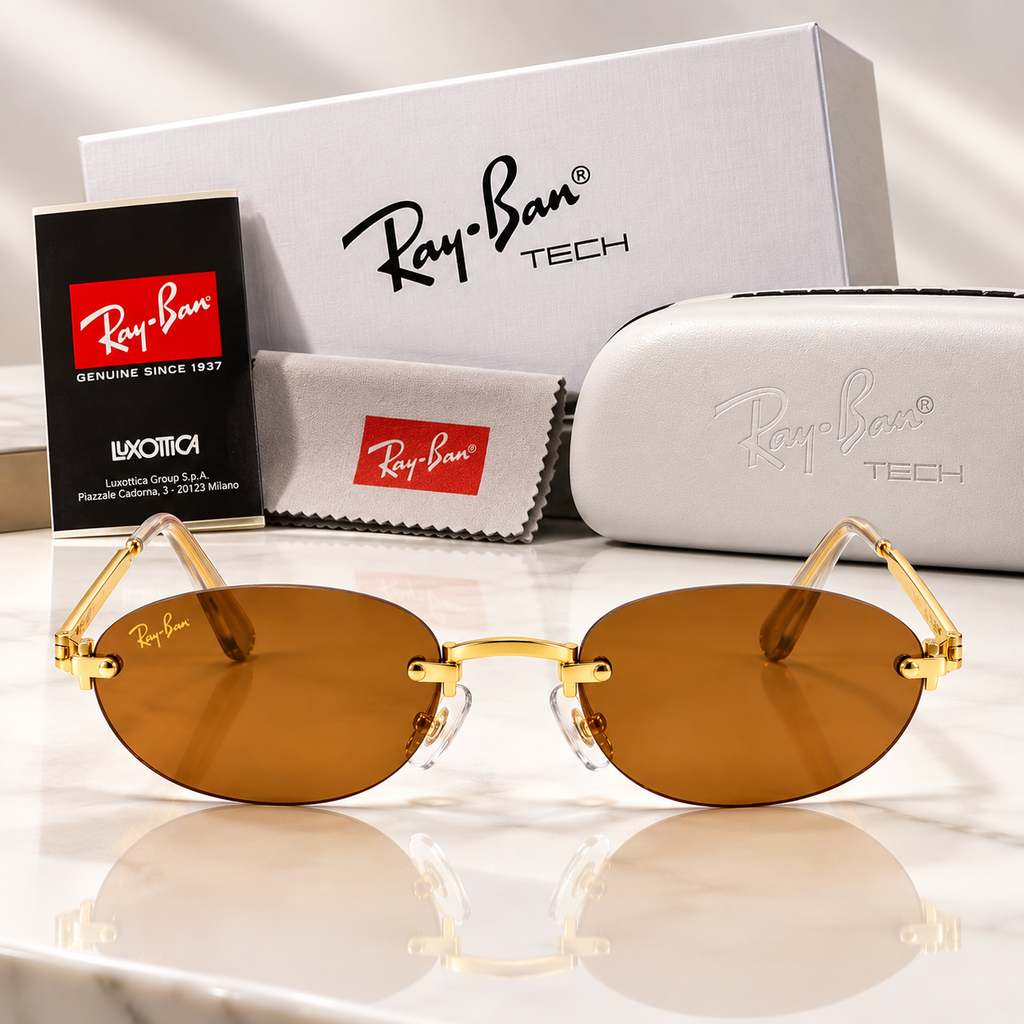 Ray-Ban Tech Unisex Oval Sunglasses – Gold Frame & Brown Lenses