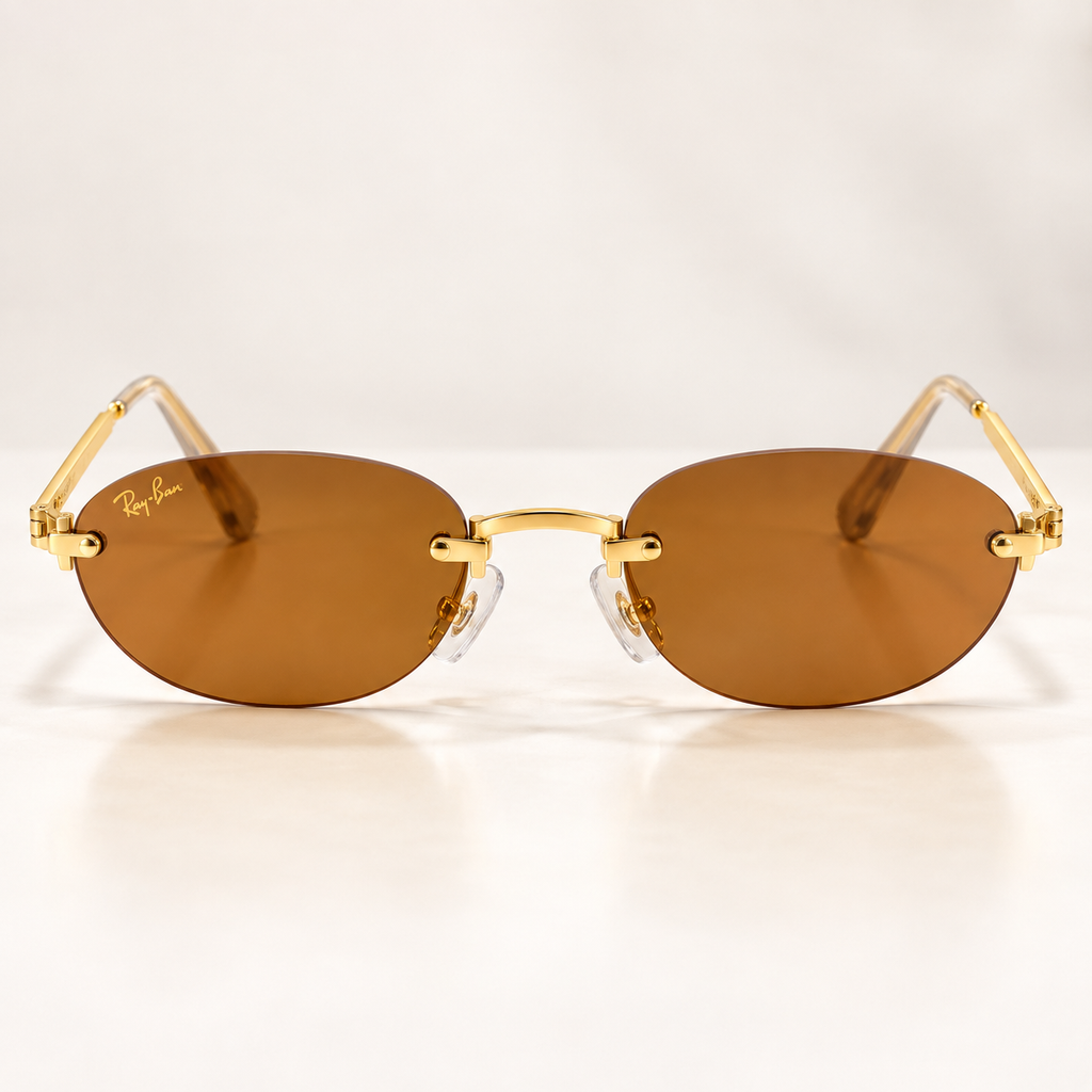 Ray-Ban Tech Unisex Oval Sunglasses – Gold Frame & Brown Lenses