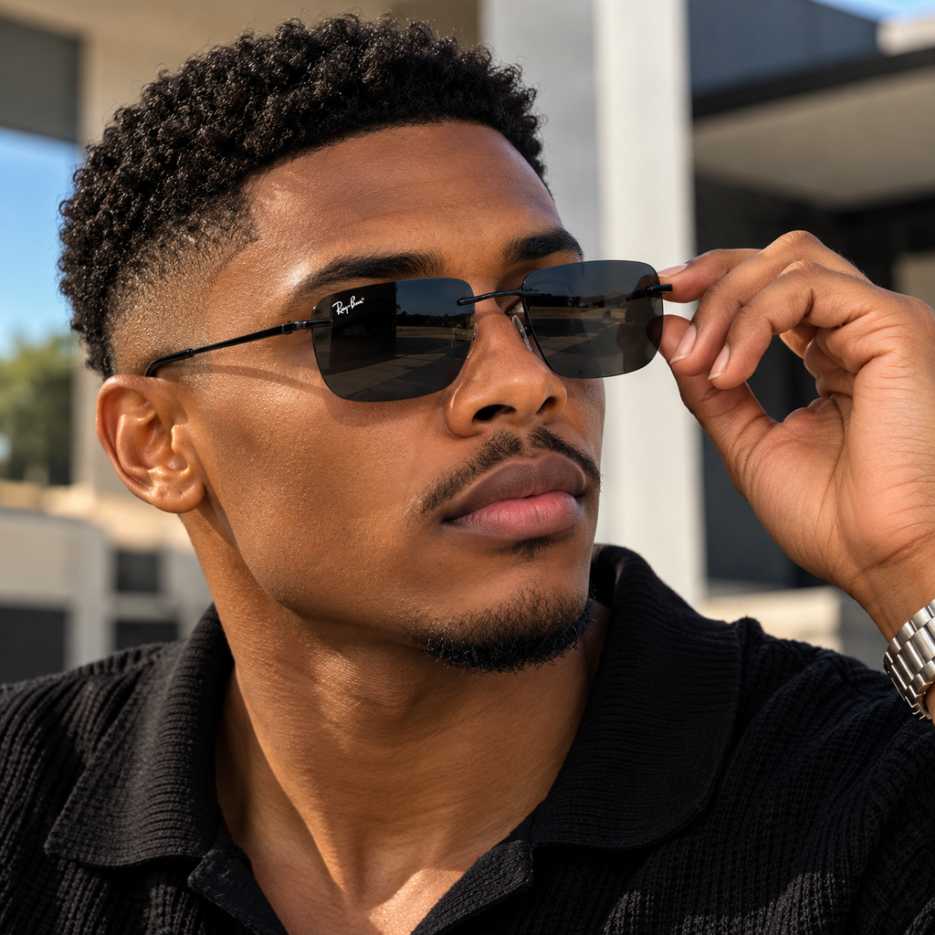 Ray-Ban RB3768 Black & Dark Grey Rimless Sunglasses
