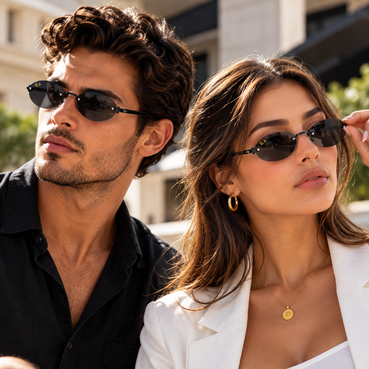 Ray-Ban Tech Oval Sunglasses – Black Frame / Blue-Gray Lenses | Unisex